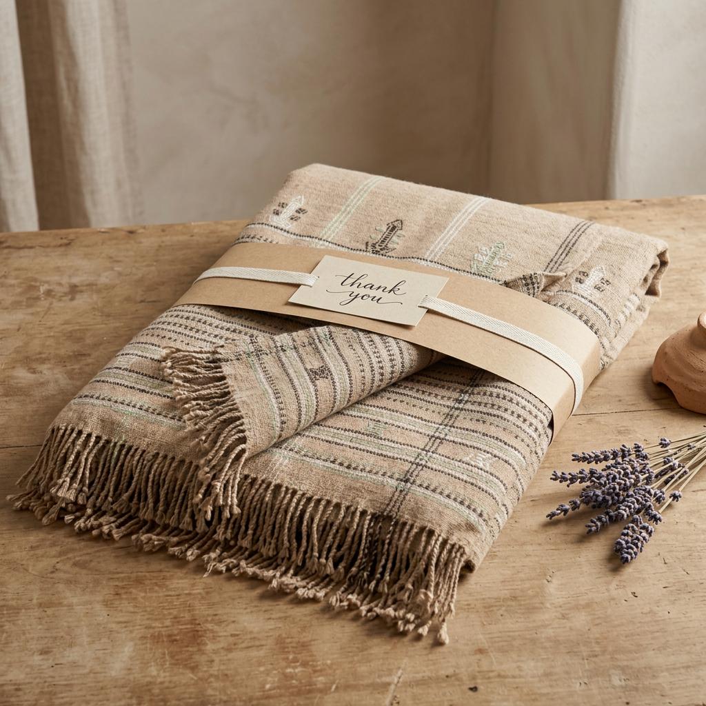 Ruby tan handwoven Indian wool throw blanket – view 4