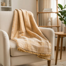 Amber orange tan handwoven Indian wool throw blanket – view 4