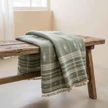 Emerald soft green handwoven Indian wool throw blanket
