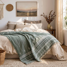 Emerald soft green handwoven Indian wool throw blanket – view 2