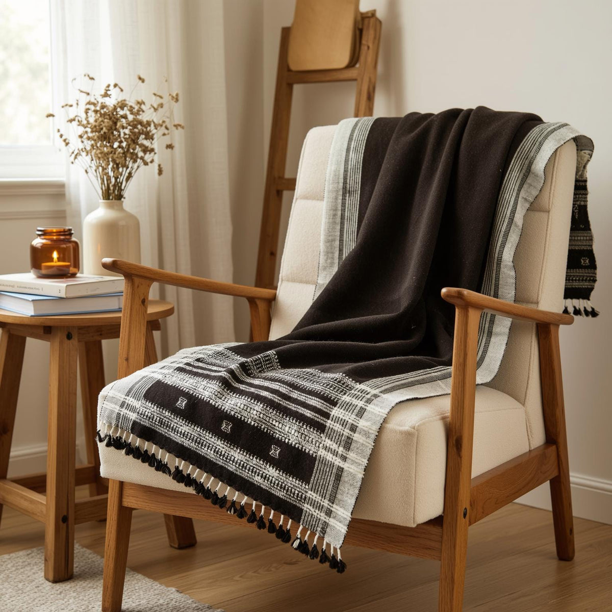 Quartz cocoa brown handwoven Indian wool throw blanket – view 5