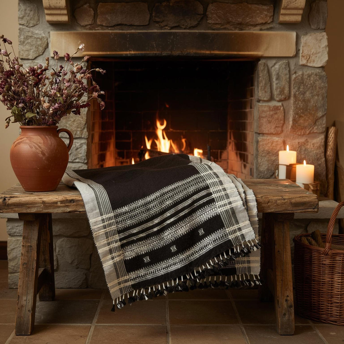 Quartz cocoa brown handwoven Indian wool throw blanket – view 8