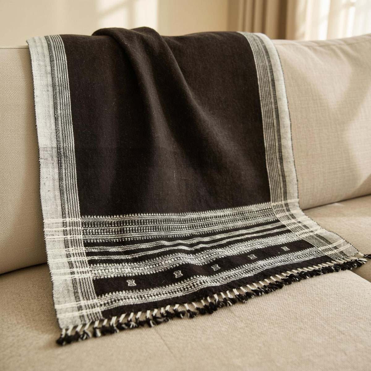 Quartz cocoa brown handwoven Indian wool throw blanket