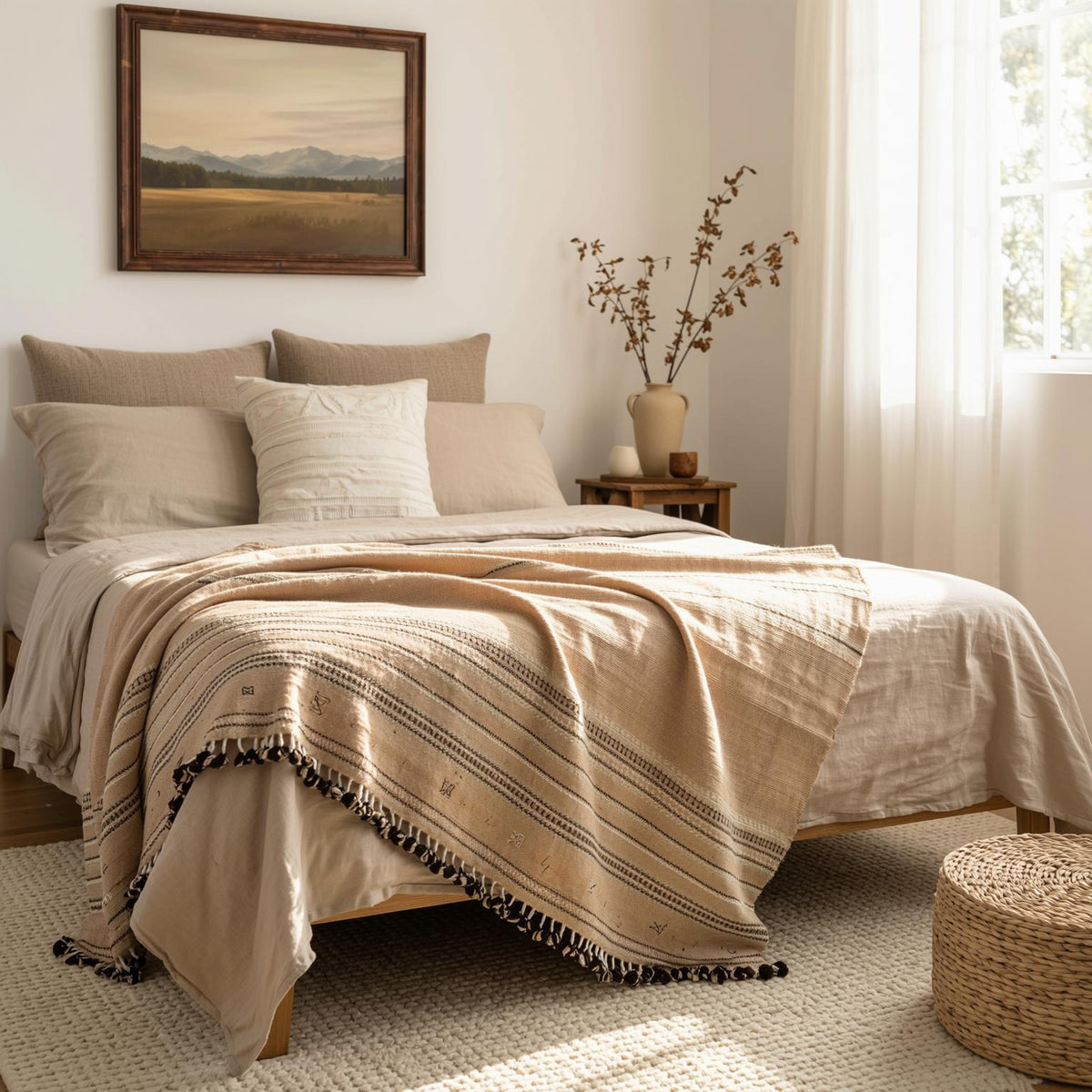 Sunstone camel tan handwoven Indian wool throw blanket – view 6