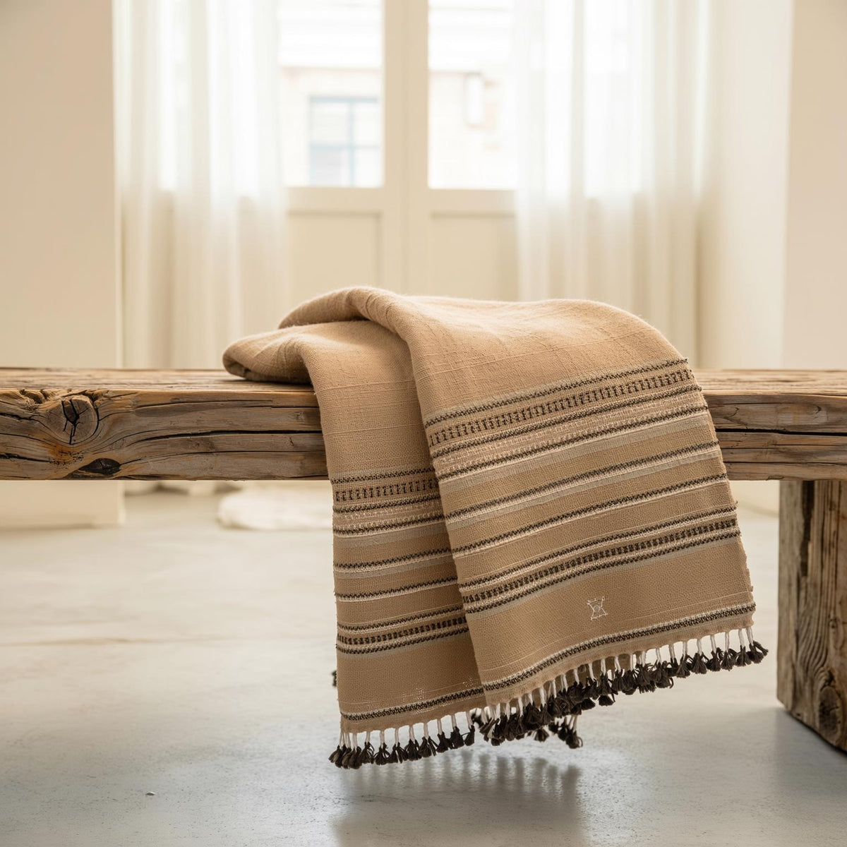 Pravala orange tan handwoven Indian wool throw blanket – view 10