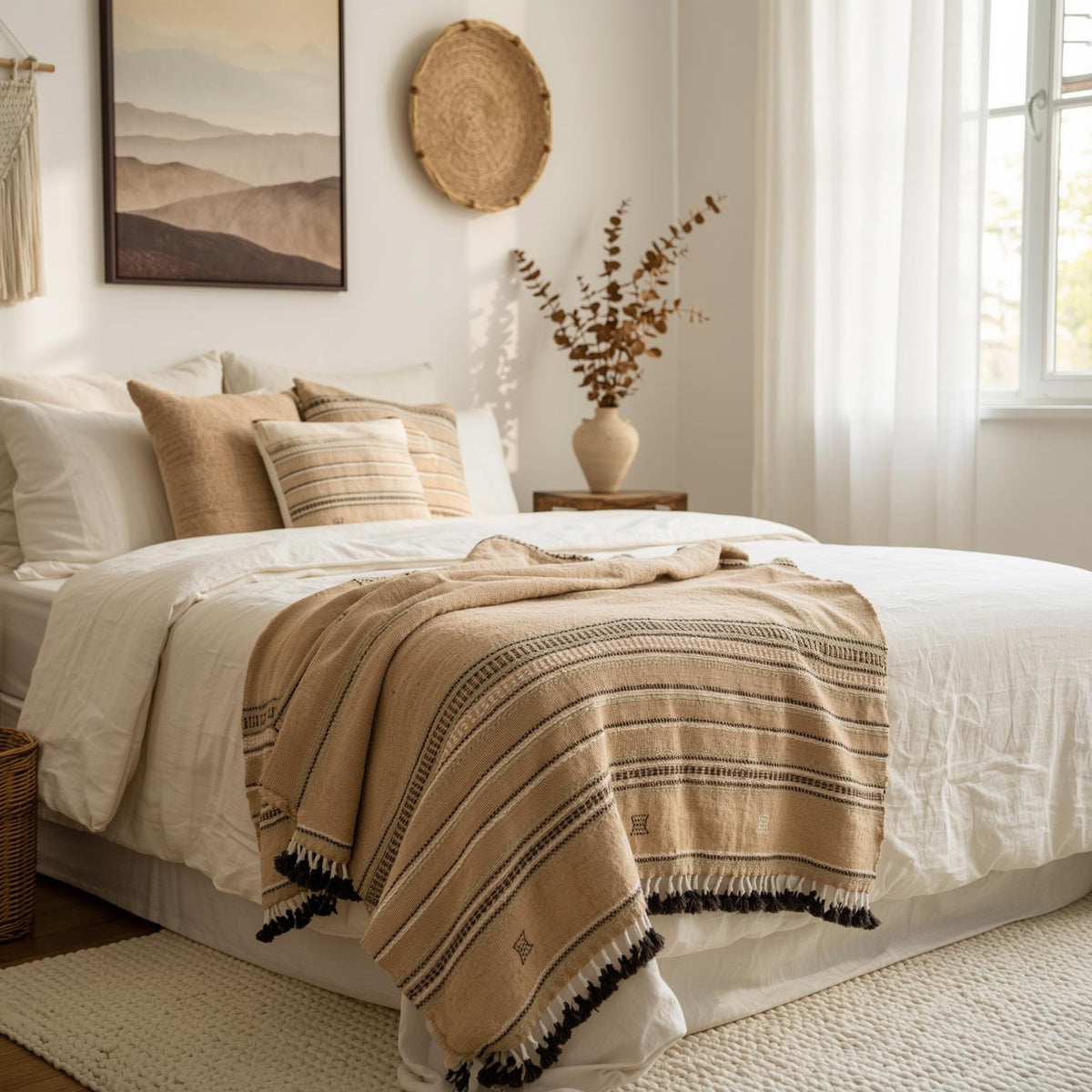 Pravala orange tan handwoven Indian wool throw blanket – view 4