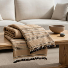 Pravala orange tan handwoven Indian wool throw blanket – view 5