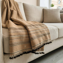 Pravala orange tan handwoven Indian wool throw blanket – view 3