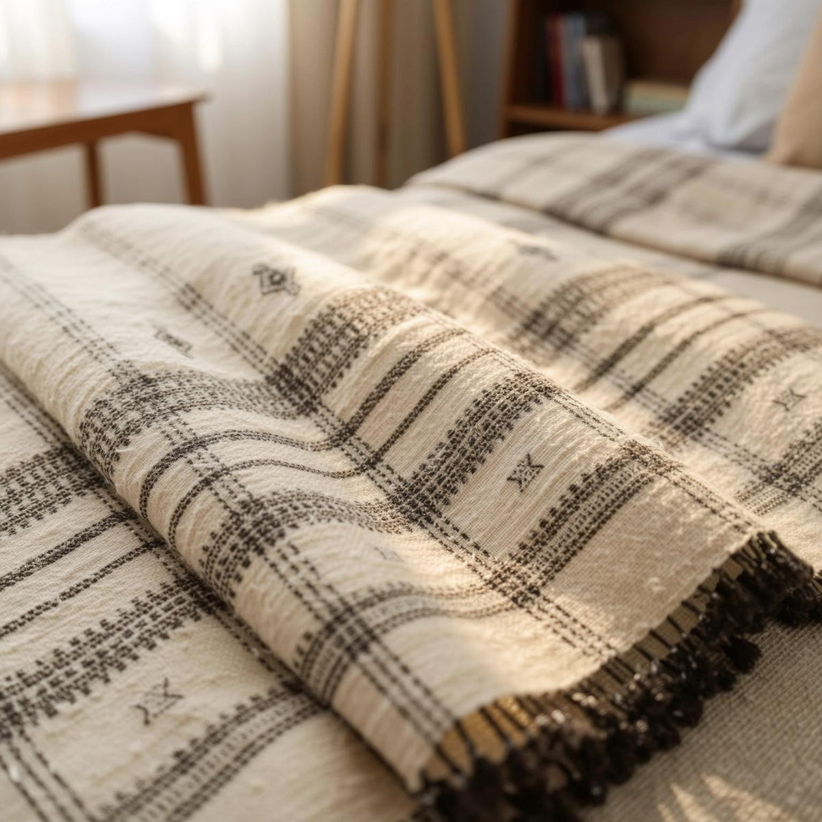 Pearl off white handwoven Indian wool throw blanket – view 3