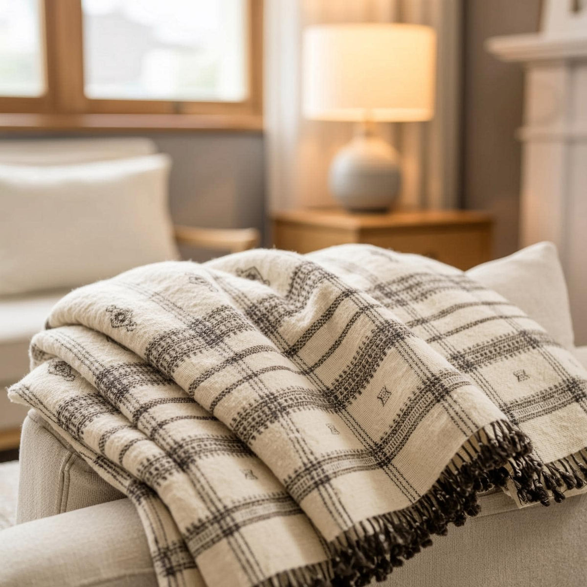 Pearl off white handwoven Indian wool throw blanket – view 10