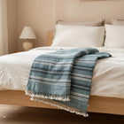 Sapphire teal blue striped handwoven Indian wool throw blanket – view 6