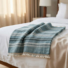 Sapphire teal blue striped handwoven Indian wool throw blanket – view 10