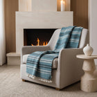 Sapphire teal blue striped handwoven Indian wool throw blanket – view 4
