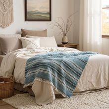 Sapphire teal blue striped handwoven Indian wool throw blanket – view 5