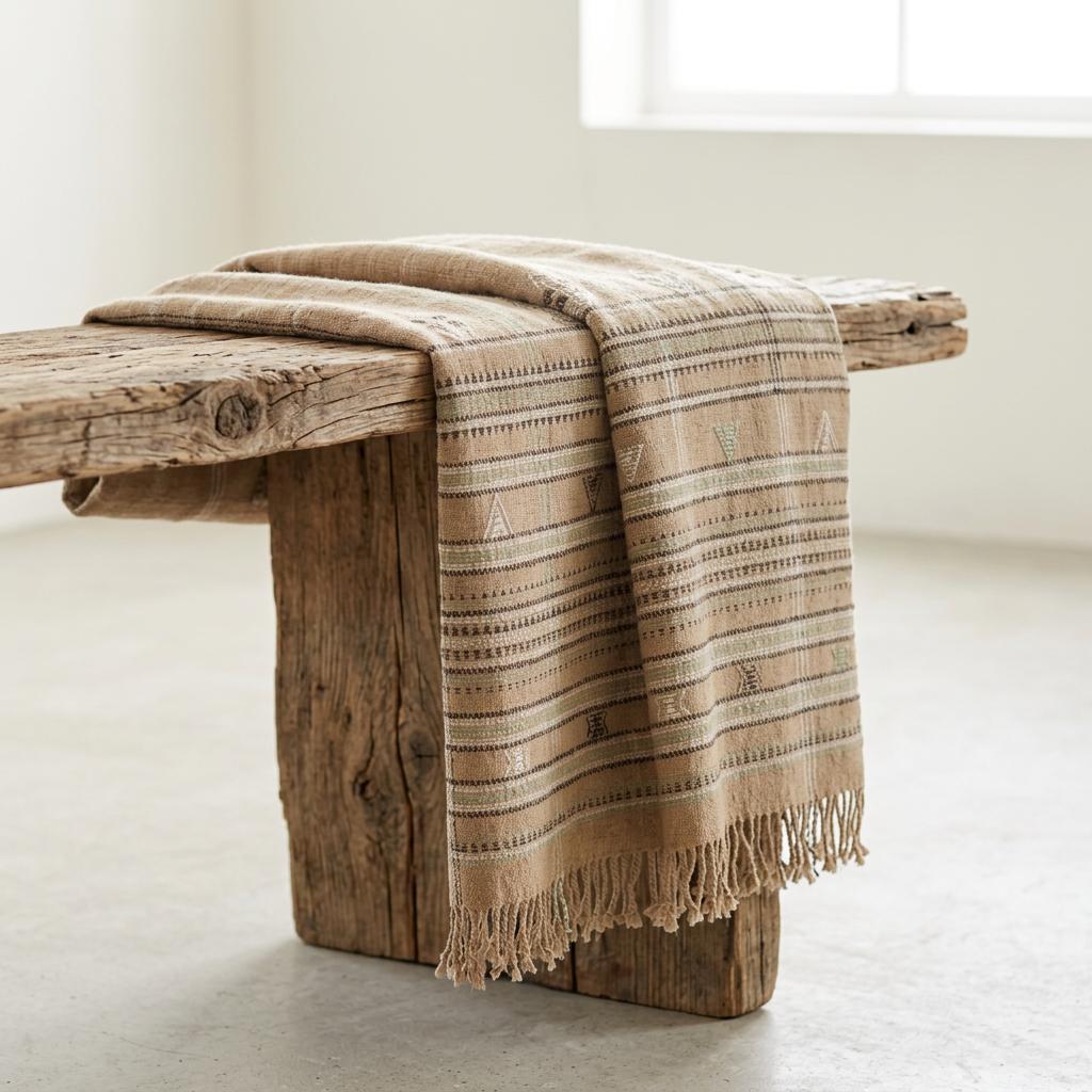 Ruby tan handwoven Indian wool throw blanket – view 10