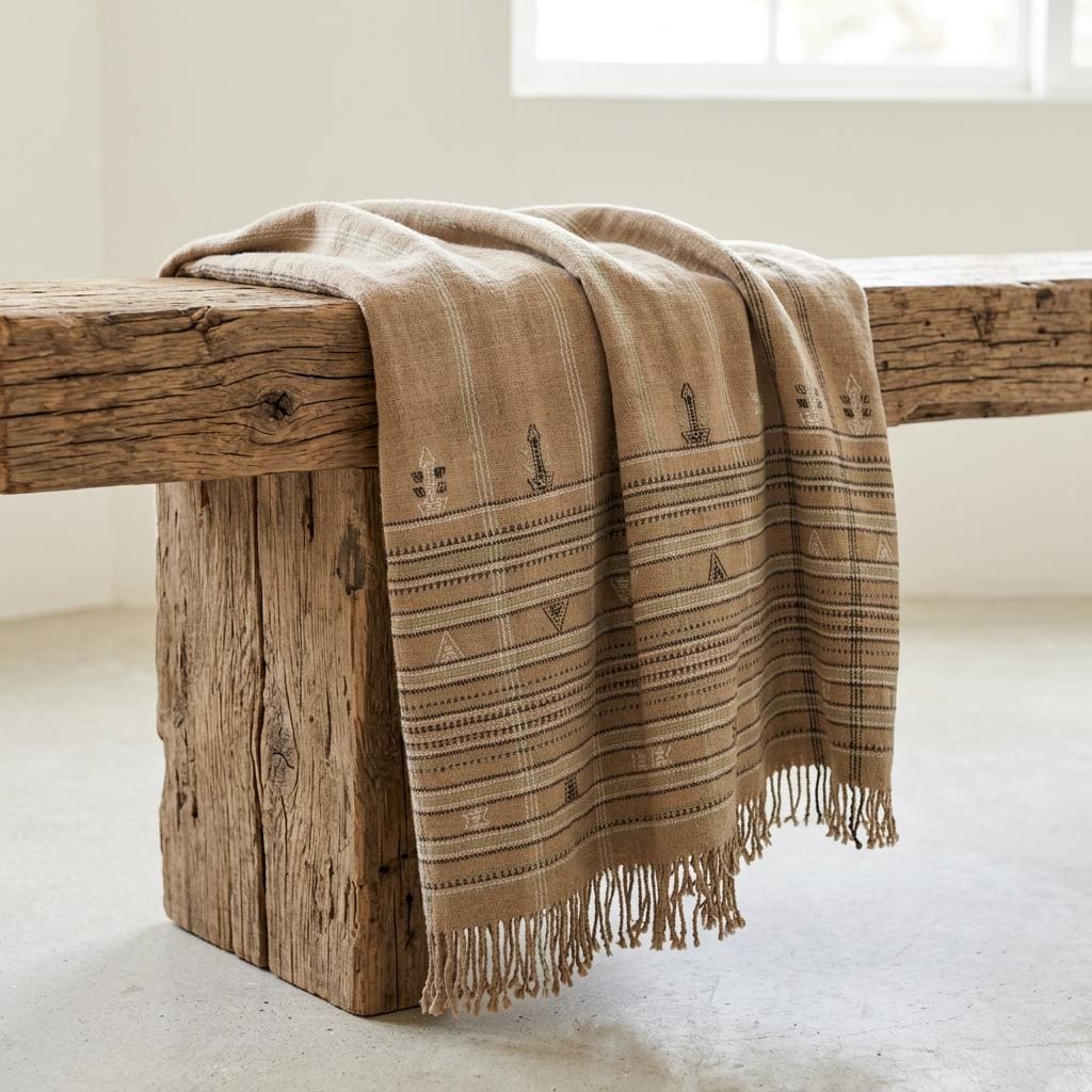 Ruby tan handwoven Indian wool throw blanket
