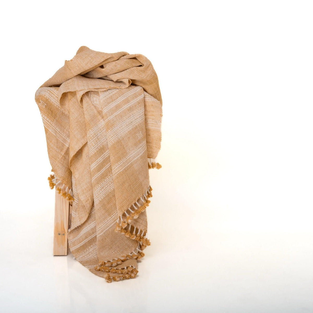 Amber orange tan handwoven Indian wool throw blanket – view 14