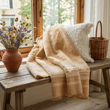Amber orange tan handwoven Indian wool throw blanket – view 5