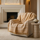 Amber orange tan handwoven Indian wool throw blanket – view 10