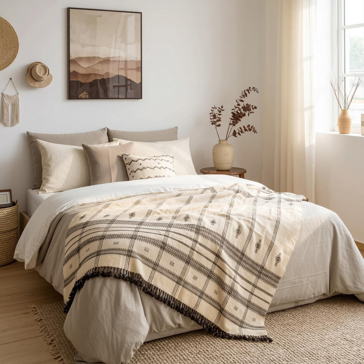 Pearl off white handwoven Indian wool throw blanket – view 5