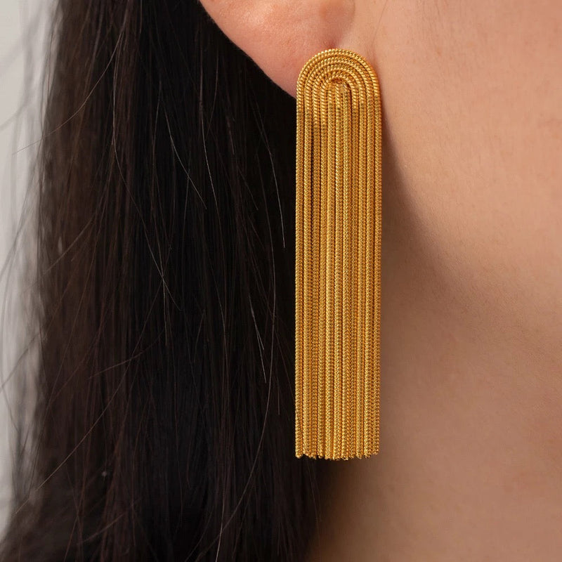 Gold drop earrings with 2.5-inch dangle