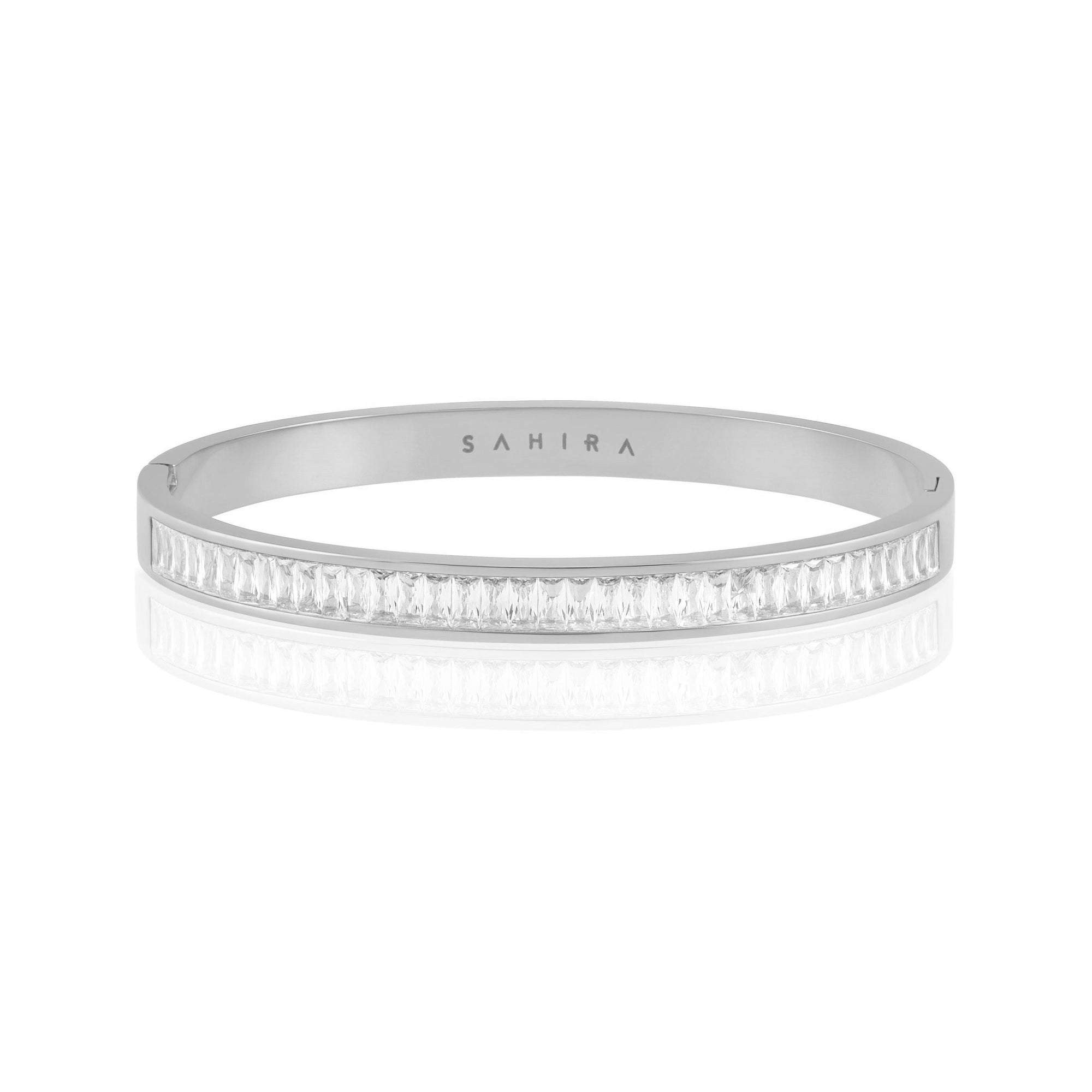 Statement CZ bracelet styled with layered bangles