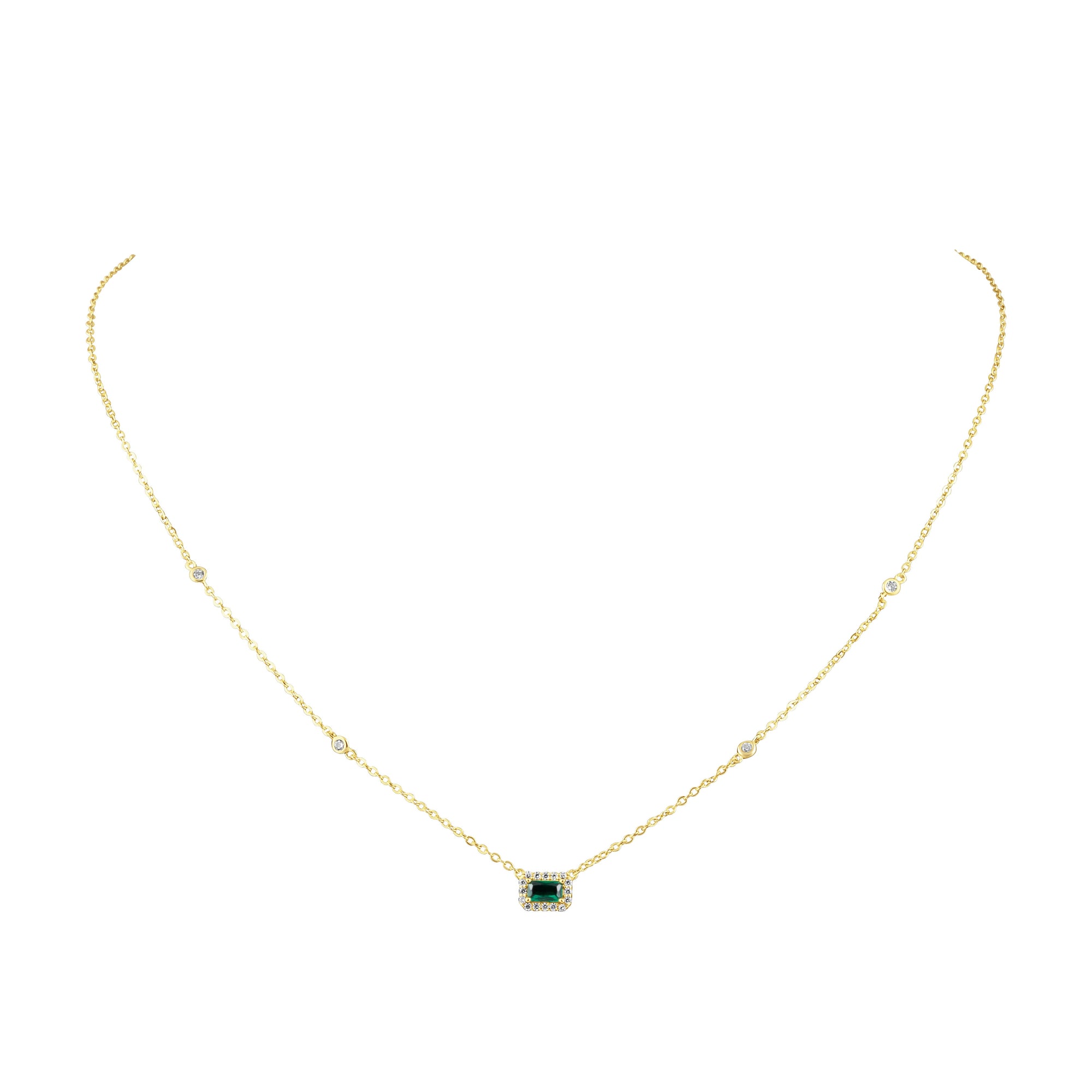 Nora Emerald Necklace with emerald CZ stones on gold chain