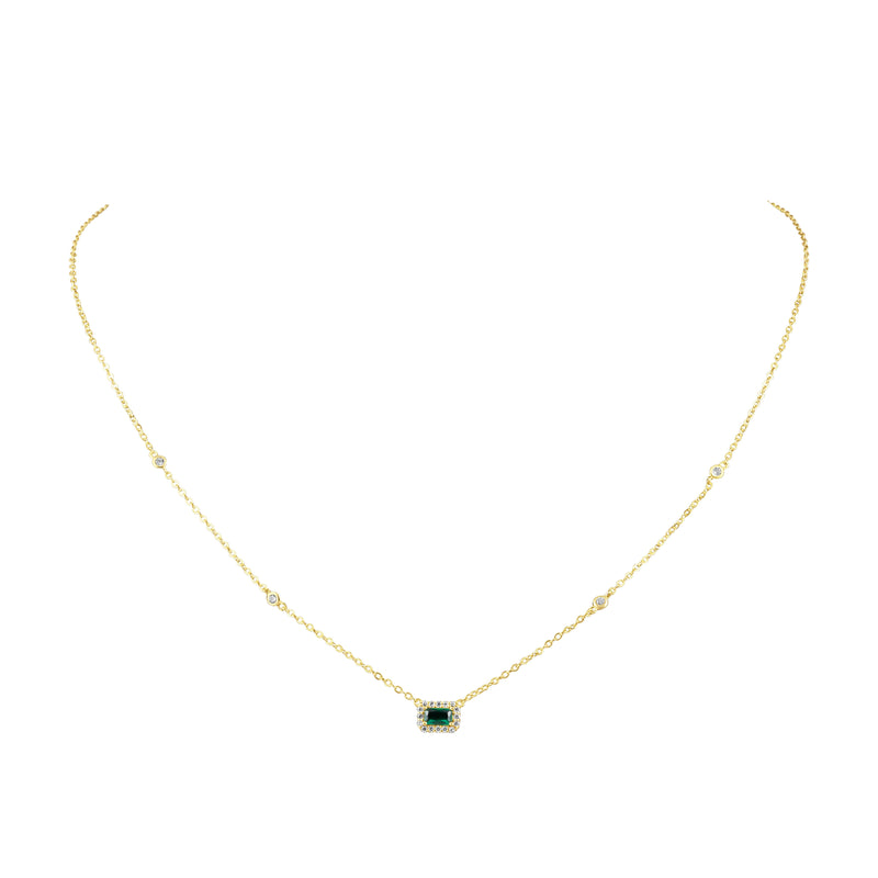 Nora Emerald Necklace with emerald CZ stones on gold chain