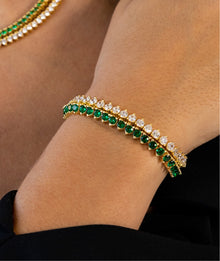Elegant gold plated tennis bracelet styled on wrist
