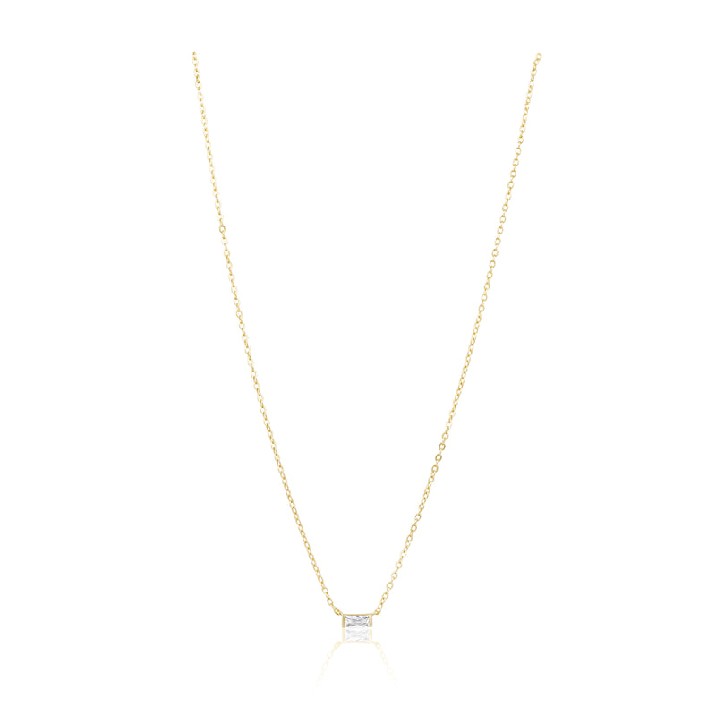 Willow Necklace with clear CZ stone on gold-plated chain