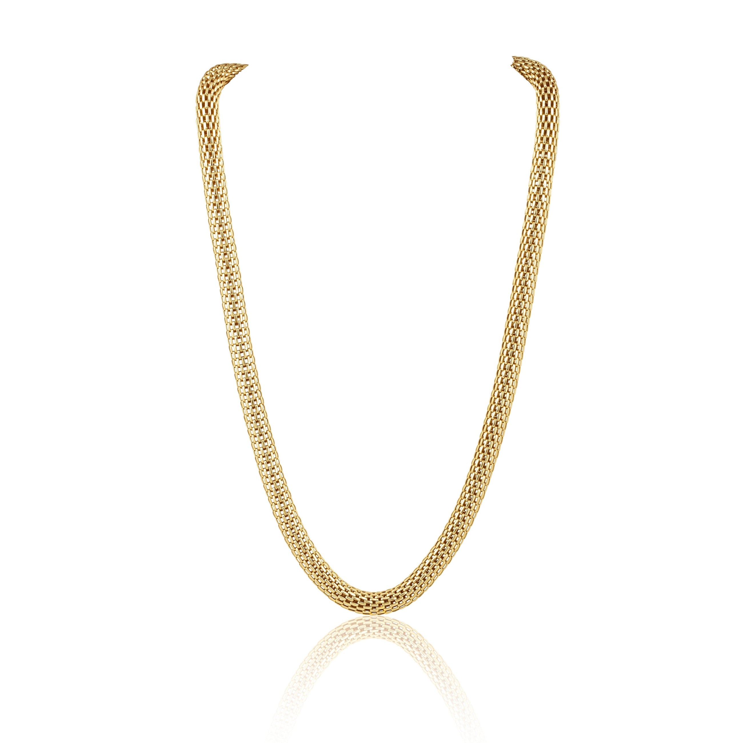 Sandra Mesh Choker in textured gold laid flat