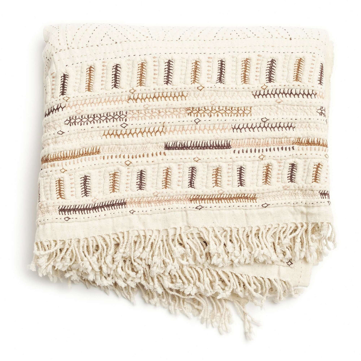 Unah brown hand embroidered organic cotton artisan throw – One Affirmation