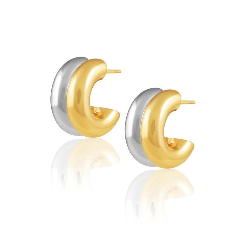 Kylie Two Tone Double Hoop Earrings in gold and rhodium