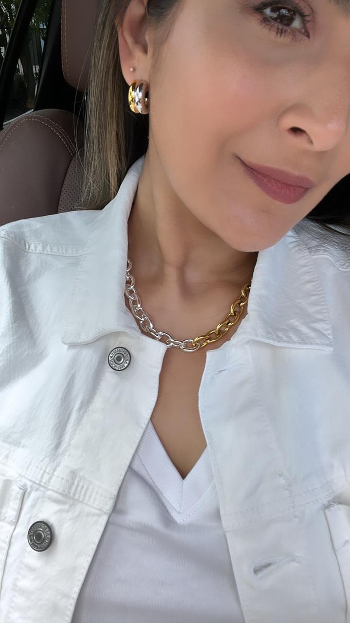 Close-up of Kylie Hoops with mixed metal design