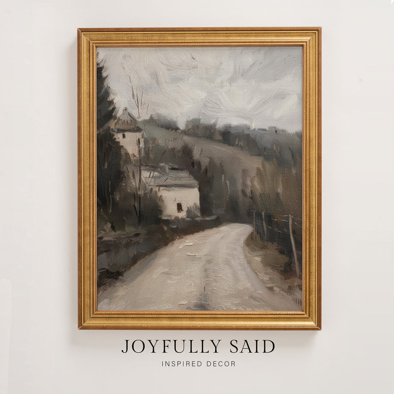 The Winding Way framed canvas art print in an antiqued gold frame