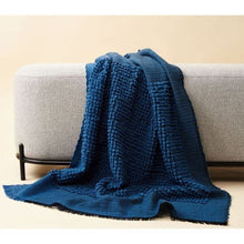 Macaroon Midnight dark blue textured merino handloom throw – One Affirmation