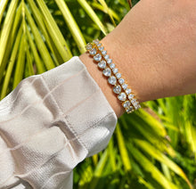 Luxury simulated diamond tennis bracelet stacked with bangles