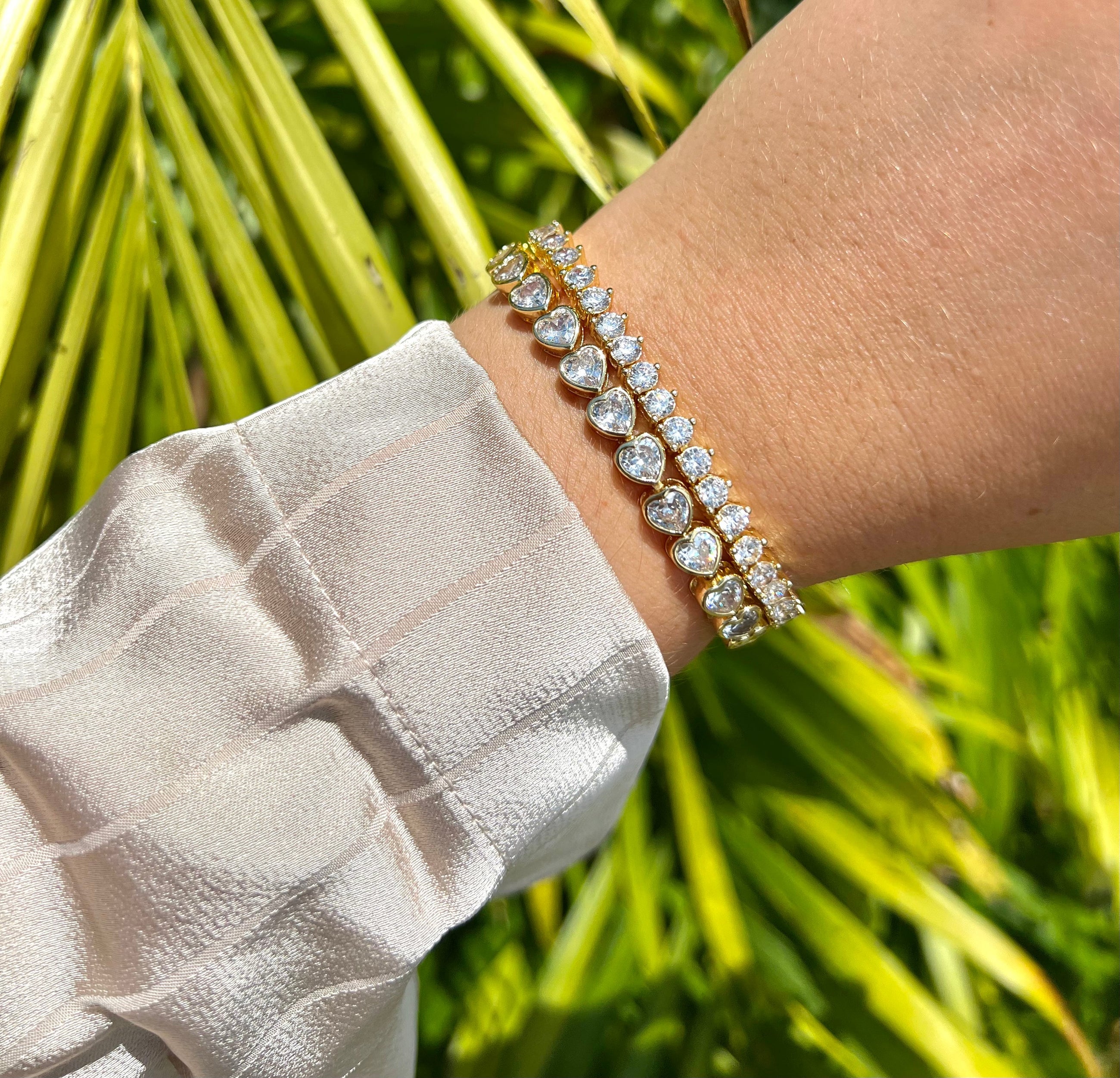 Luxury simulated diamond tennis bracelet stacked with bangles