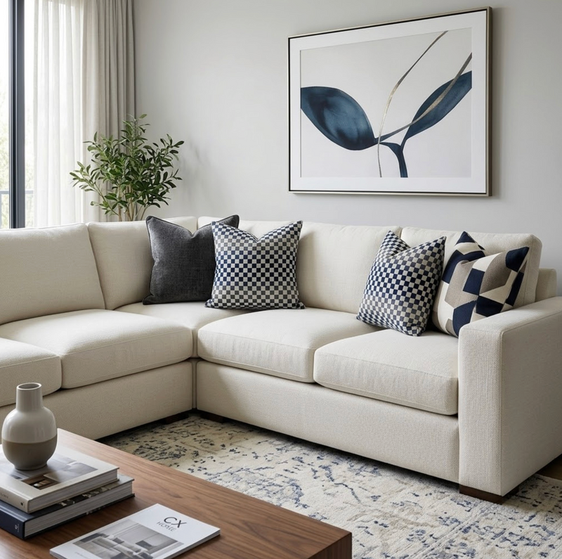 Mercer Check Woven Pillow Cover in Indigo Grey