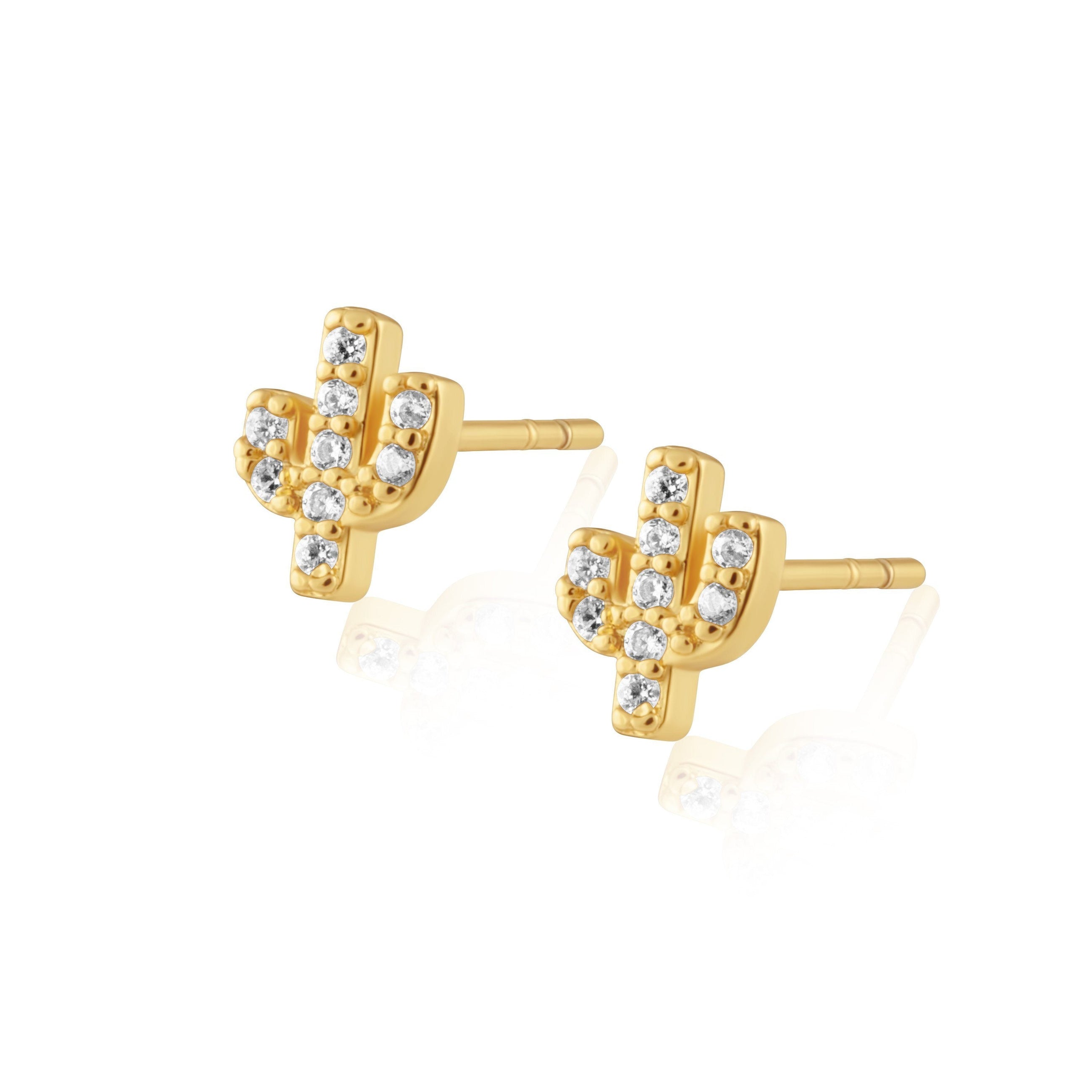 Mini Cactus Stud earrings with pave CZ stones