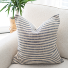 Sanford beige and denim blue stripe pillow cover, view 2