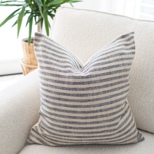 Sanford beige and denim blue stripe pillow cover, view 2