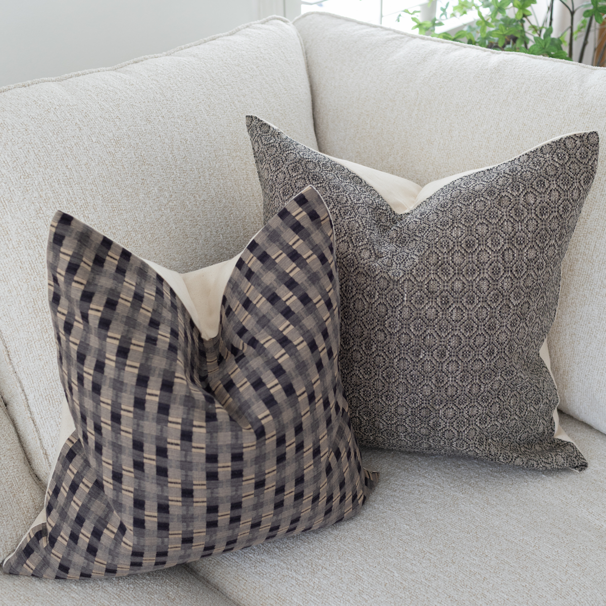 Nyla taupe and gray geometric pillow cover, view 3