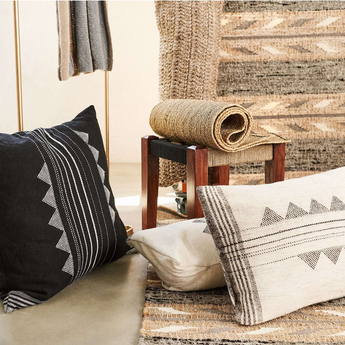 Kora Black large handloom artisanal pillow cover, 24x24 – One Affirmation