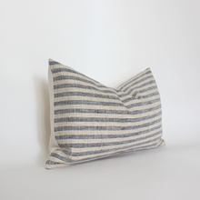 Sanford beige and denim blue stripe pillow cover, view 5