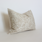 Luna cream and taupe botanical floral pillow cover, view 8