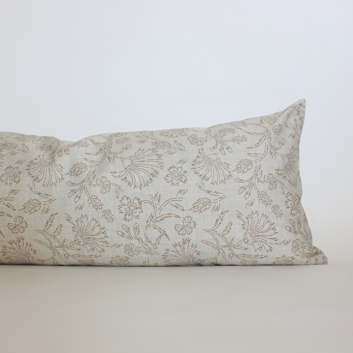 Luna cream and taupe botanical floral pillow cover, view 4