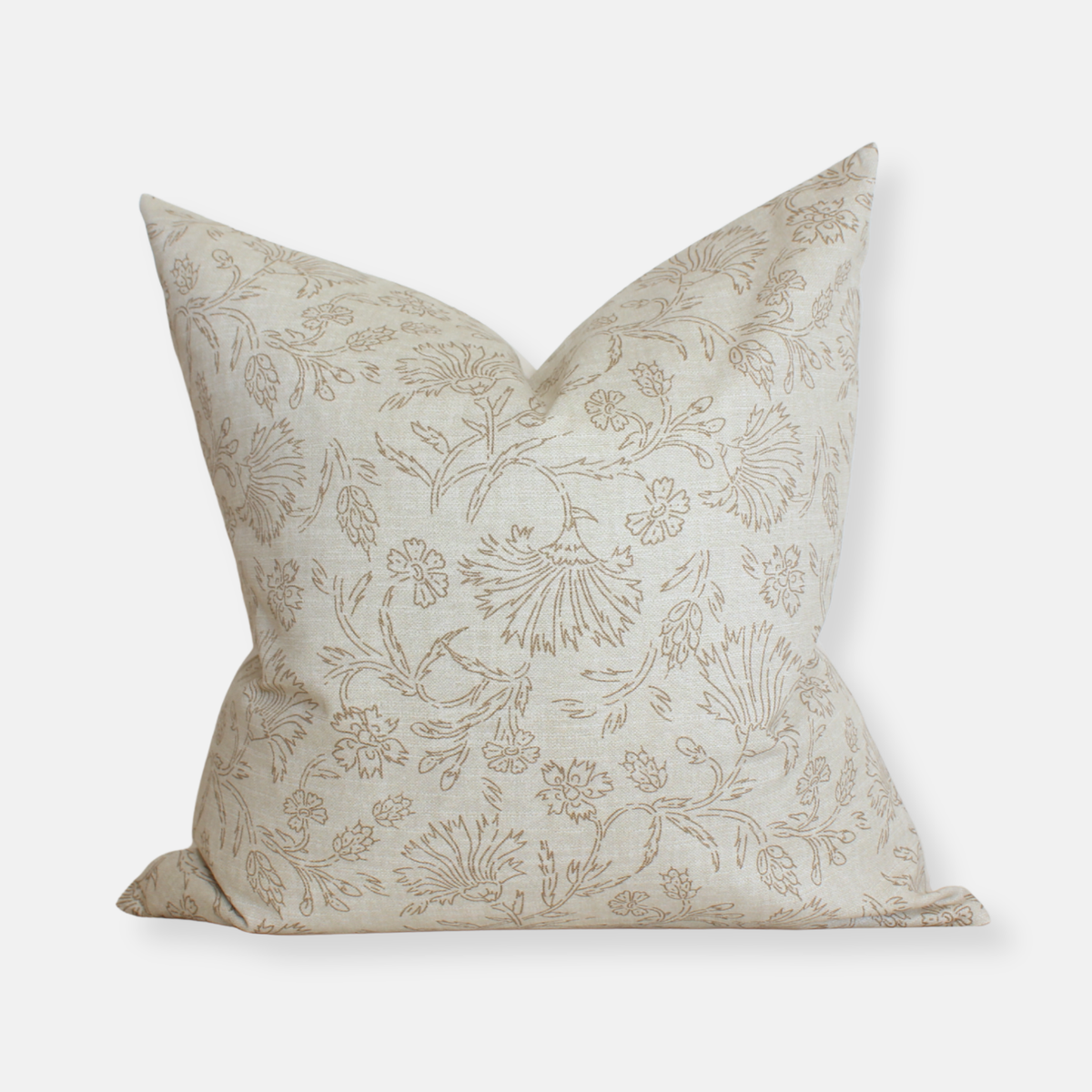 Luna cream and taupe botanical floral pillow cover