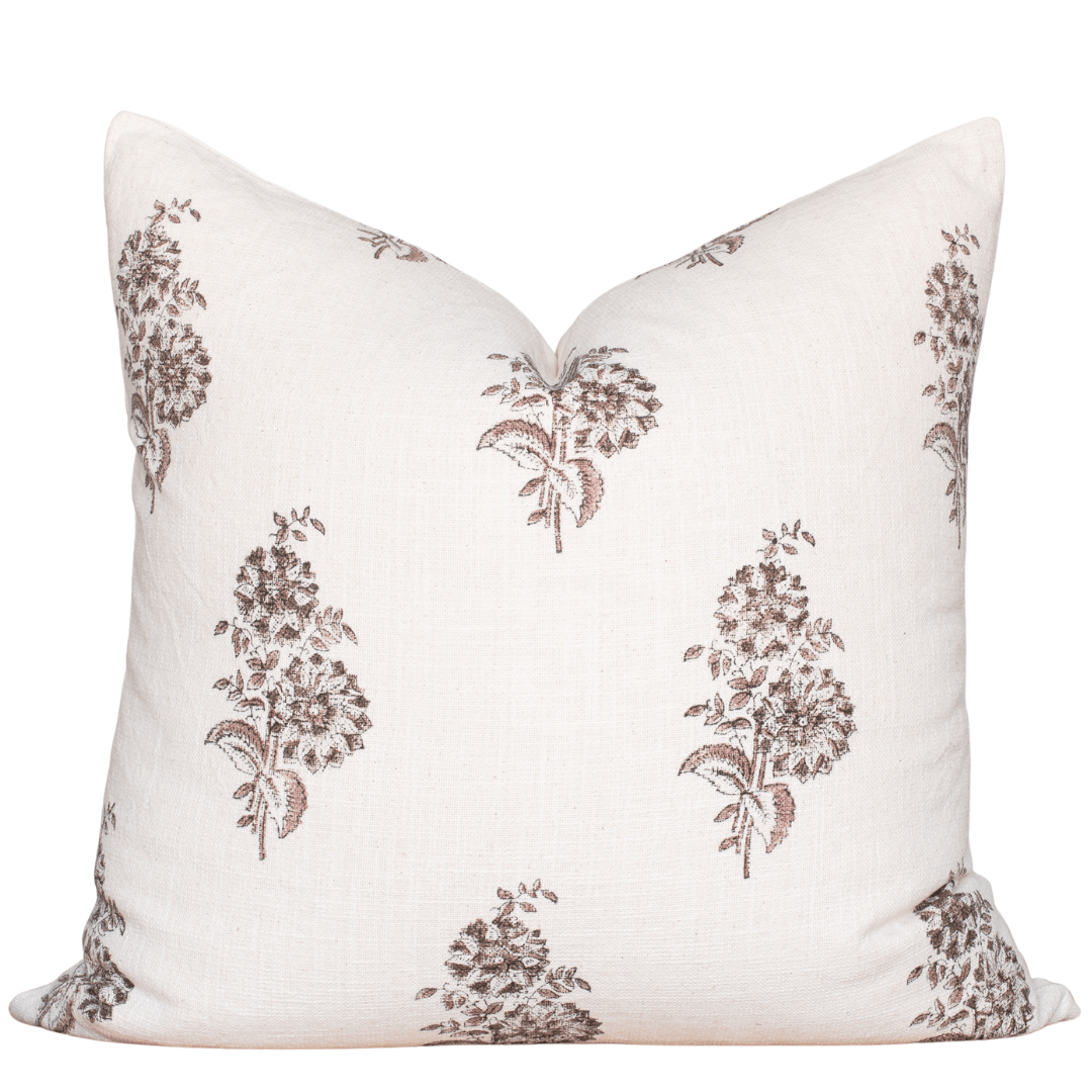 Marisol Floral Block Printed Pillow Cover | Brown