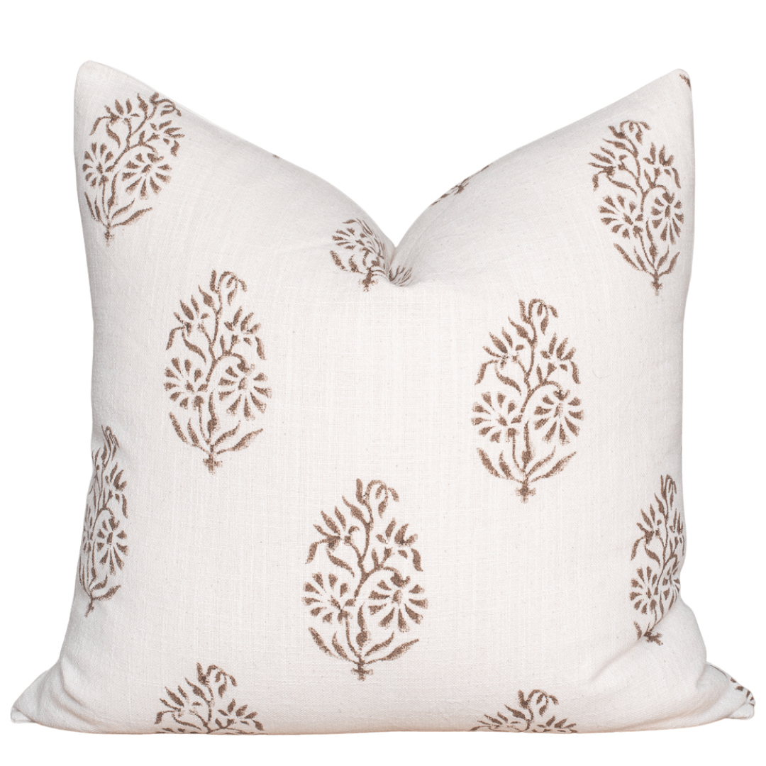 Solana Floral Block Printed Pillow Cover | Brown